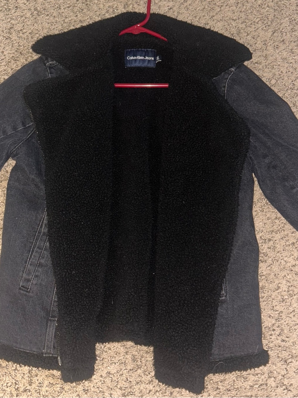 Calvin Klein Jeans Women’s Black Faux Sherpa lining Denim Jacket, Size small